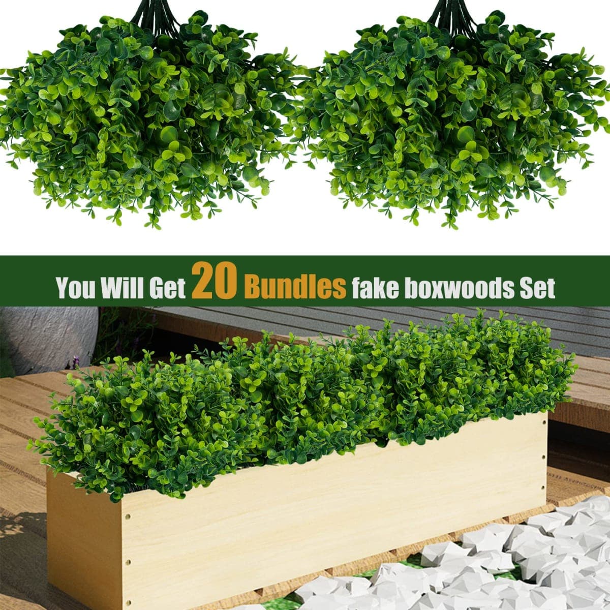 Lnoicy Artificial Greenery Plants Outdoor UV Resistant Fake Plants Boxwood Shrubs Grass,20 Bundles for Farmhouse Home Garden Office Patio Backyard Wedding and Indoor Outdoor Decoration thumbnail 3