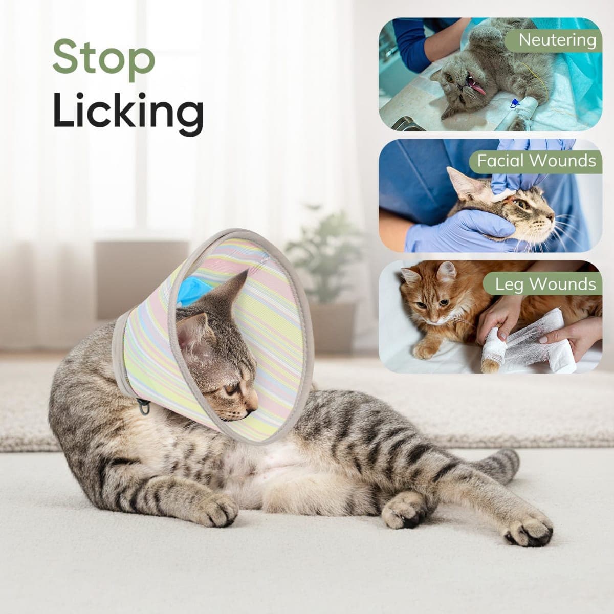 Supet Soft Cat Cone Collar to Stop Licking, Breathable Mesh Cone with Waterproof Liner Recovery Collar, for Kitten, Comfortable Elizabethan Alternative for Spay Neuter Grooming (M) thumbnail 2