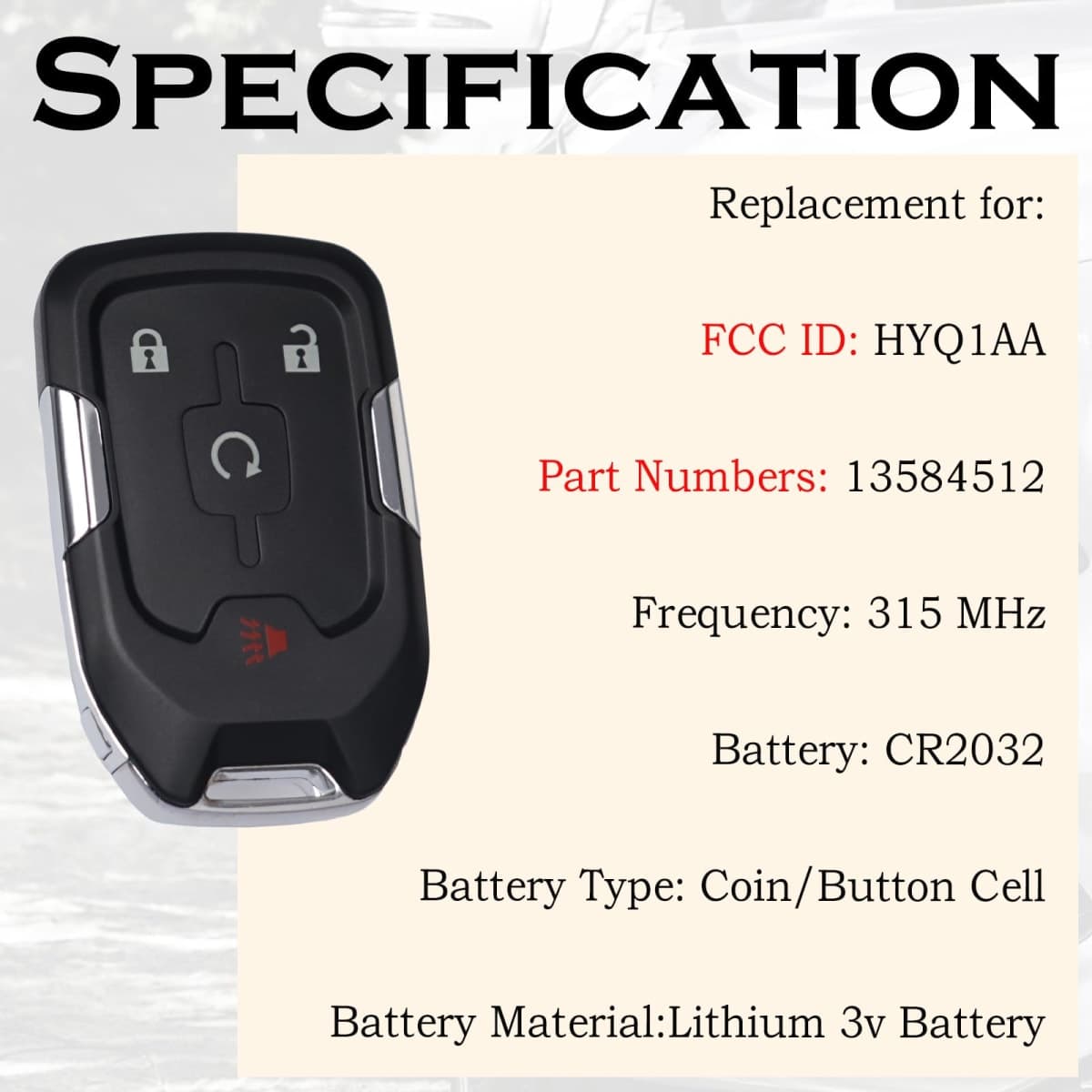 Keyless Entry Remote Control Start Key Fob Replacement Fits for GMC Terrain 2018 2019 2020 2021 2022 HYQ1AA 13584512 315 MHz thumbnail 3