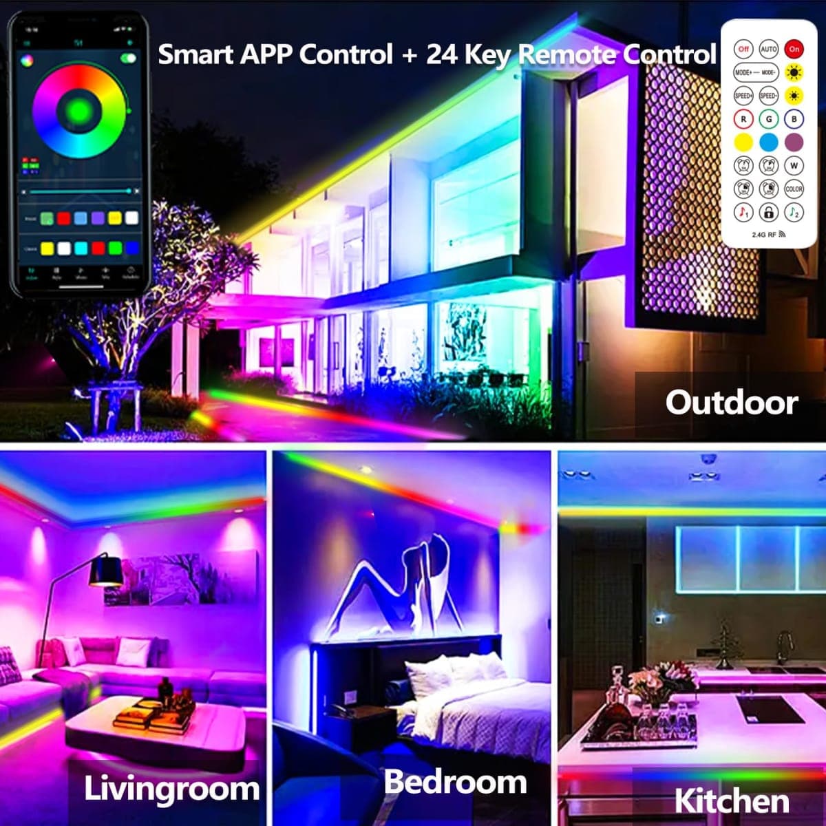 32.8FT Outdoor LED Strip Lights Waterproof,IP68 Outside RGB+IC Light Strip with App/Remote Control,Chase Mode,Music Sync Rope Light for Balcony,Deck,Rooftop,Garden,Pool thumbnail 2