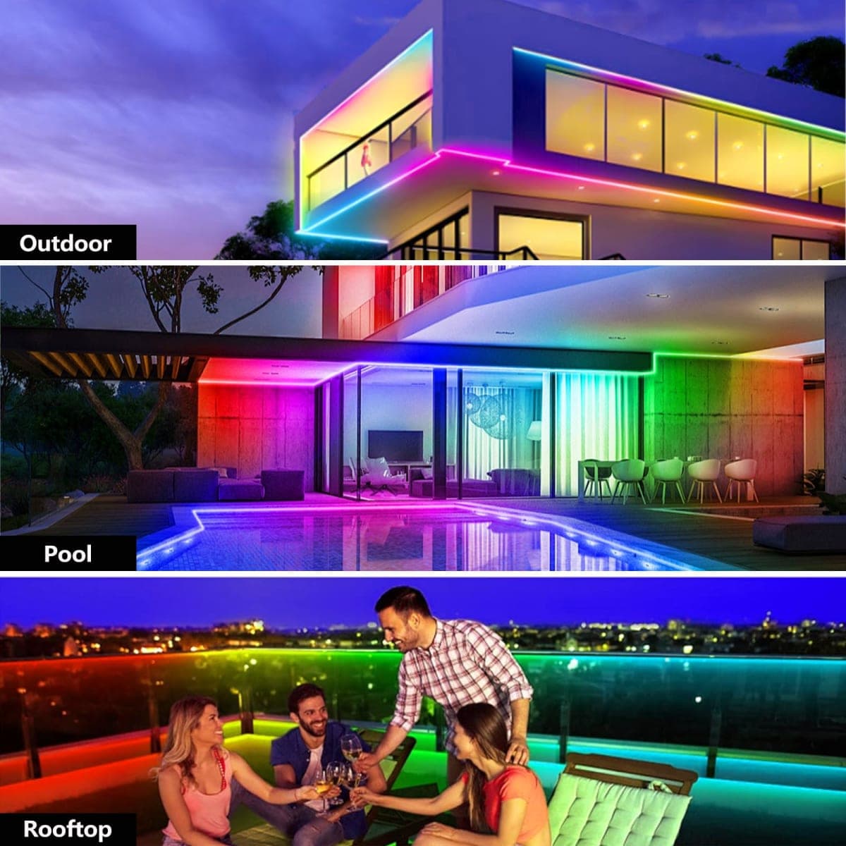 32.8FT Outdoor LED Strip Lights Waterproof,IP68 Outside RGB+IC Light Strip with App/Remote Control,Chase Mode,Music Sync Rope Light for Balcony,Deck,Rooftop,Garden,Pool thumbnail 3
