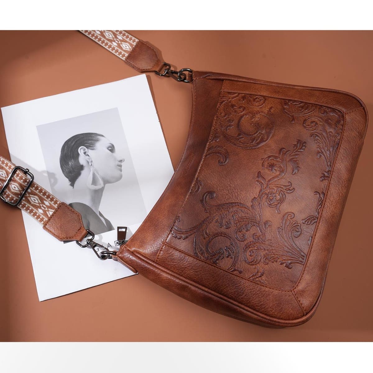 VIMUTI Crossbody Bags for Women,Vegan Leather Crossbody Purse with Adjustable Strap Embossed Flower Women's Shoulder Handbags, 01-brown, 11.2 x 4.3 x 8.9 inches, Classic, Contemporary thumbnail 3