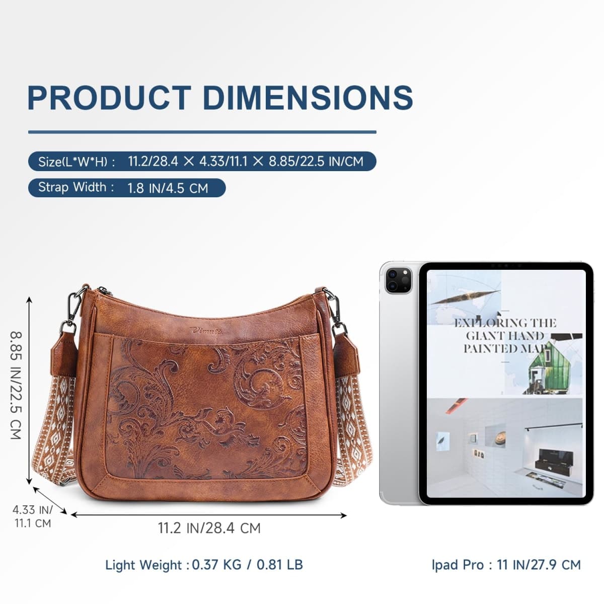 VIMUTI Crossbody Bags for Women,Vegan Leather Crossbody Purse with Adjustable Strap Embossed Flower Women's Shoulder Handbags, 01-brown, 11.2 x 4.3 x 8.9 inches, Classic, Contemporary thumbnail 5