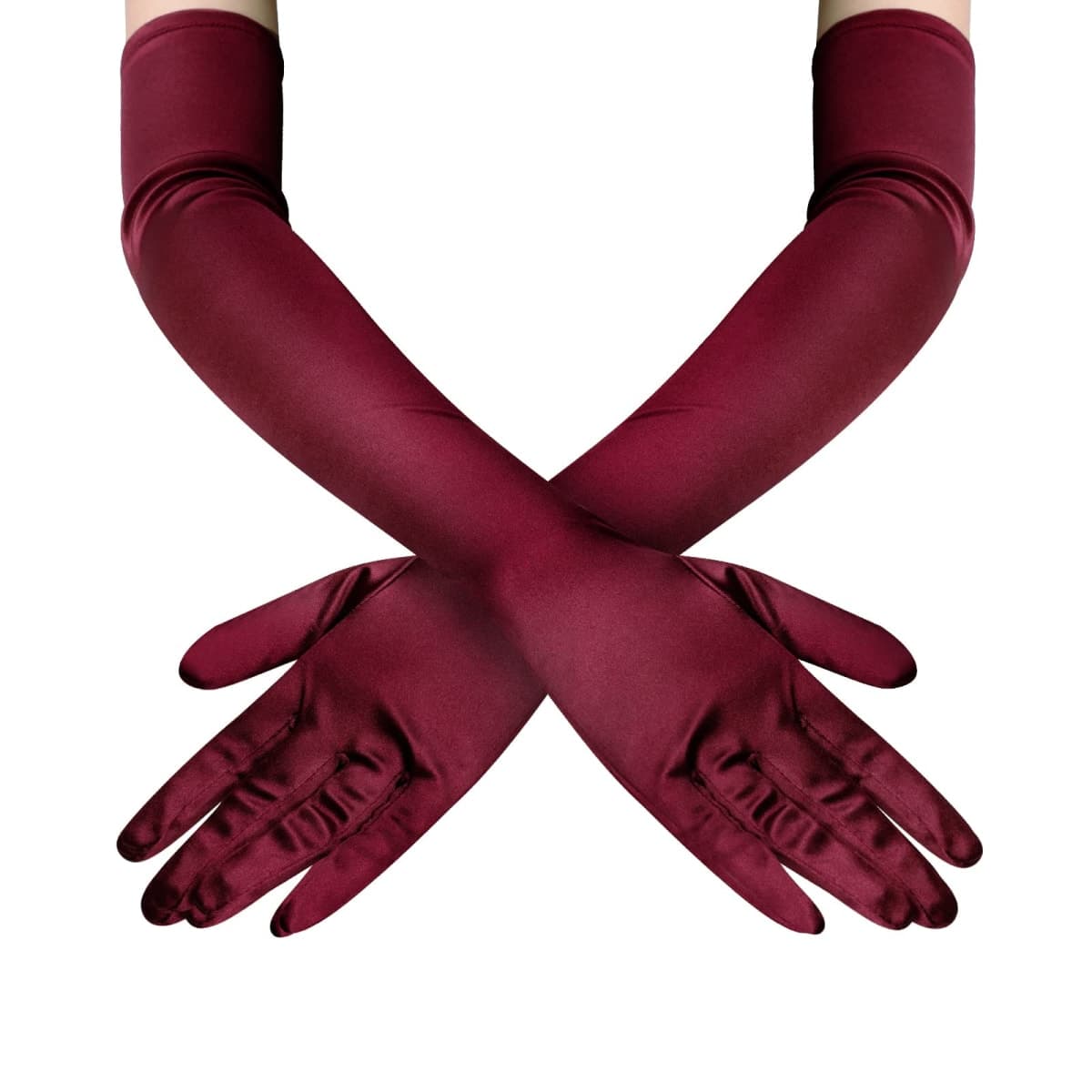 Lansian Women's 22'' Long Satin Gloves White Elbow Length 1920s Opera Bridal Dance Gloves For Evening Party Opera Costume Accessory, Wine Red — image 1