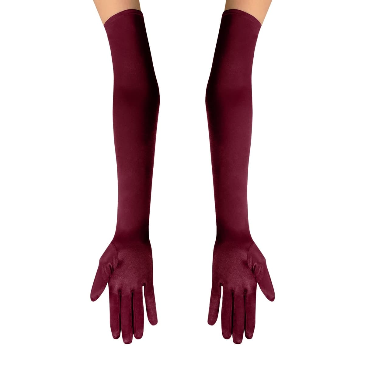 Lansian Women's 22'' Long Satin Gloves White Elbow Length 1920s Opera Bridal Dance Gloves For Evening Party Opera Costume Accessory, Wine Red thumbnail 2
