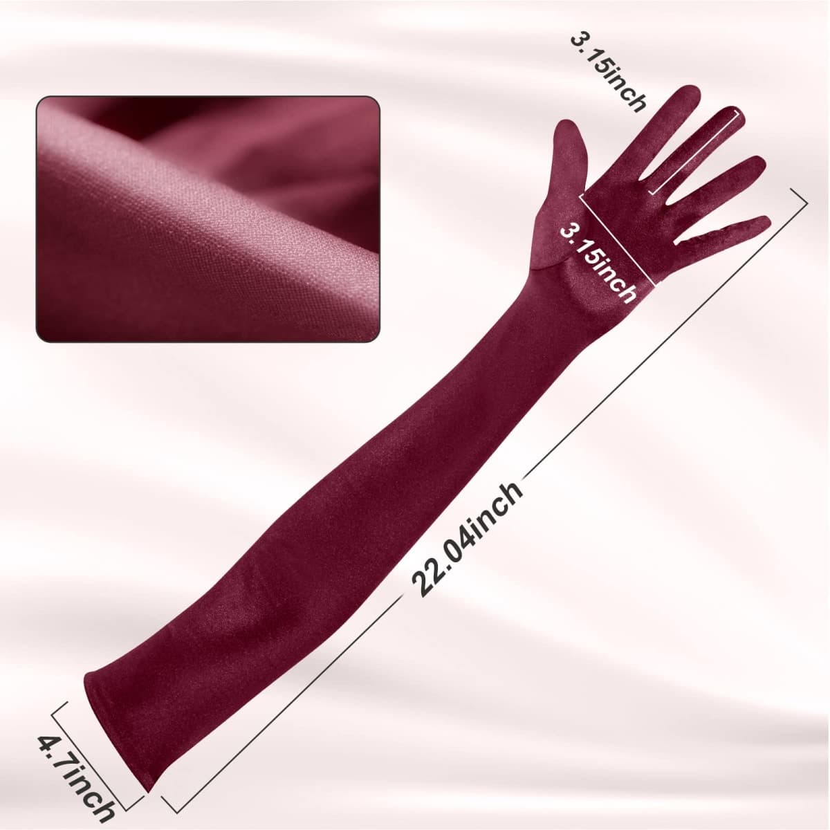 Lansian Women's 22'' Long Satin Gloves White Elbow Length 1920s Opera Bridal Dance Gloves For Evening Party Opera Costume Accessory, Wine Red thumbnail 3