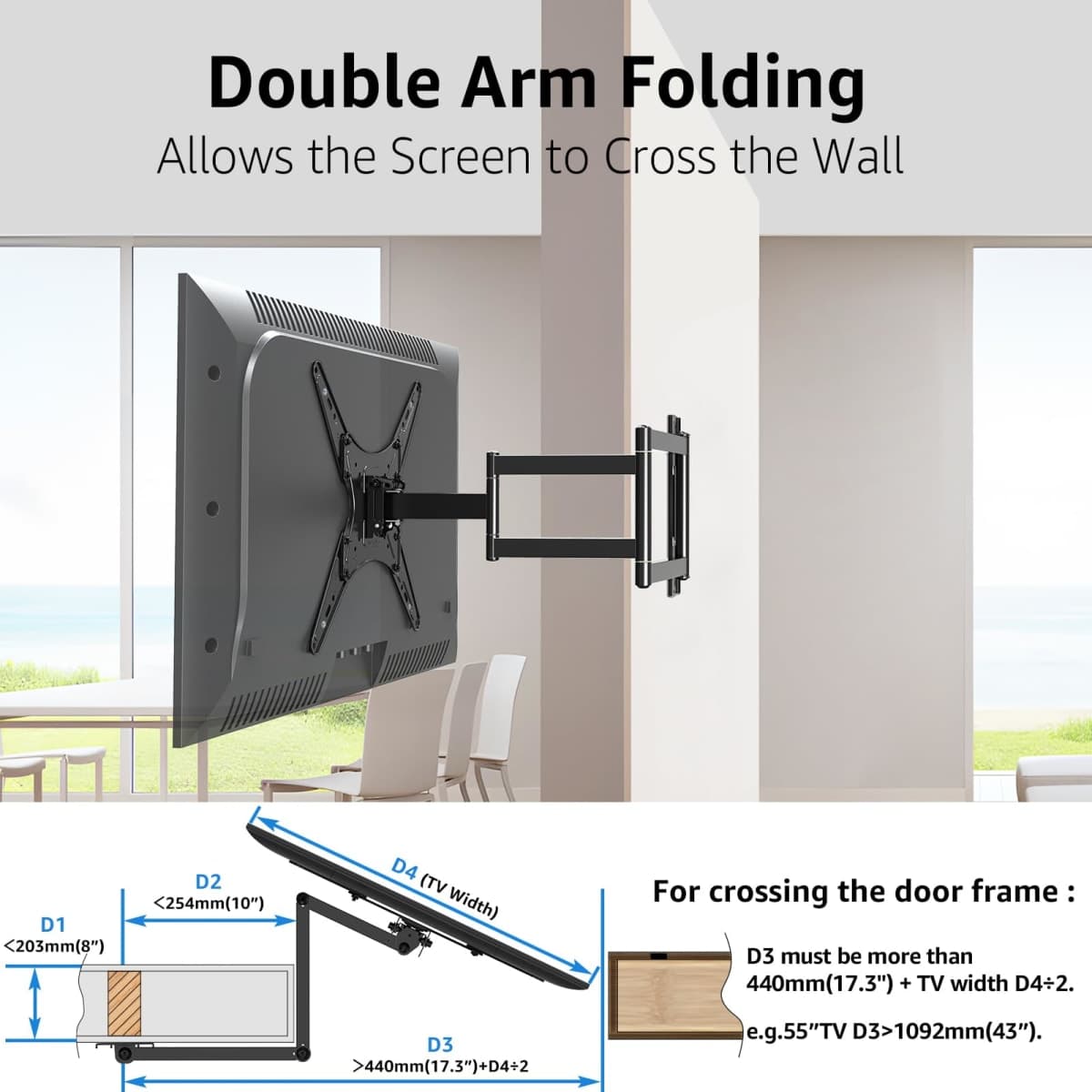 MOUNTUP Corner TV Wall Mount 30 inch Long Arm TV Mount for Most 26"-60" TVs, Full Motion TV Mount Articulating Wall Mount TV Bracket Max VESA 400x400mm, Smoothly Extendable, Holds up to 77 lbs MU0057 thumbnail 2