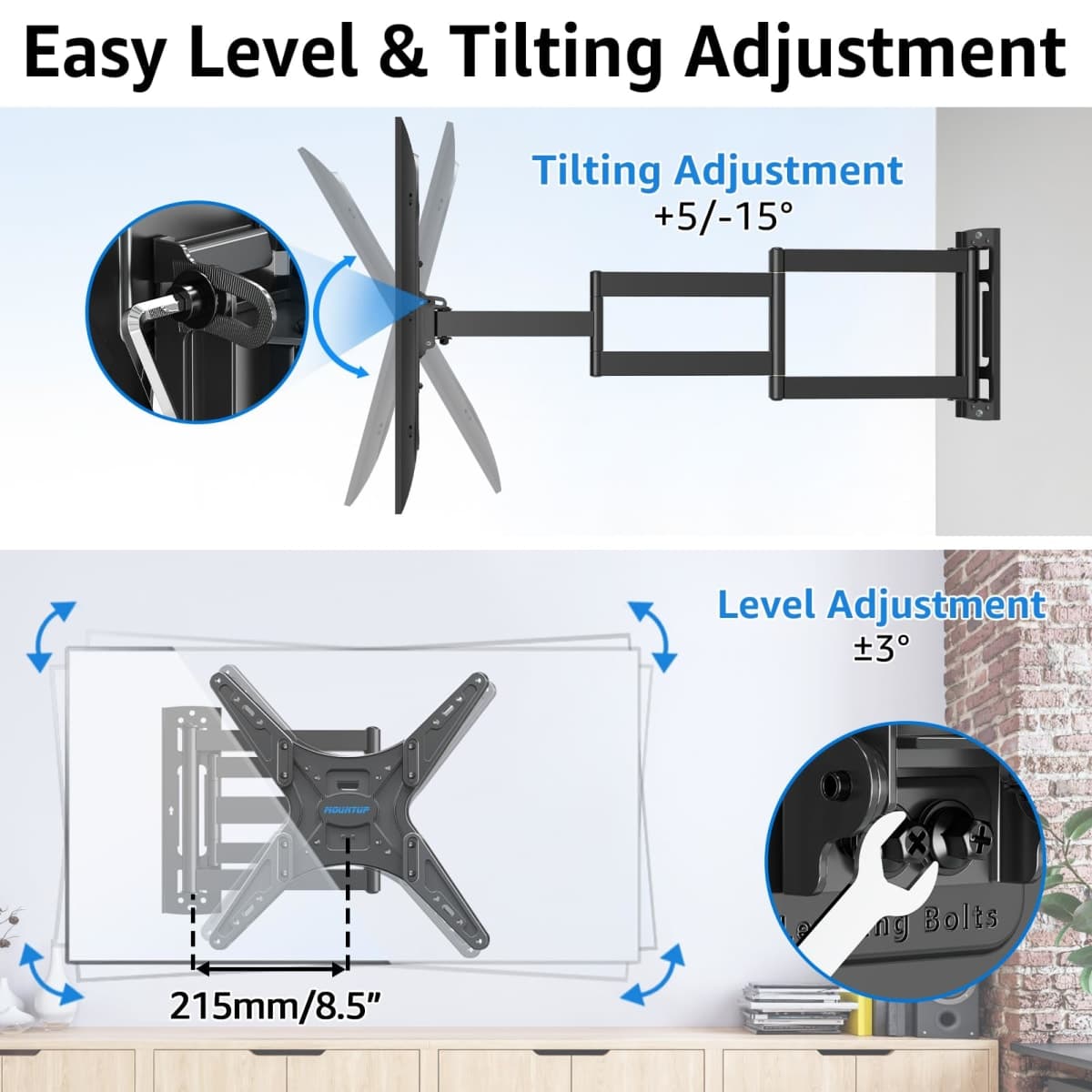 MOUNTUP Corner TV Wall Mount 30 inch Long Arm TV Mount for Most 26"-60" TVs, Full Motion TV Mount Articulating Wall Mount TV Bracket Max VESA 400x400mm, Smoothly Extendable, Holds up to 77 lbs MU0057 thumbnail 4