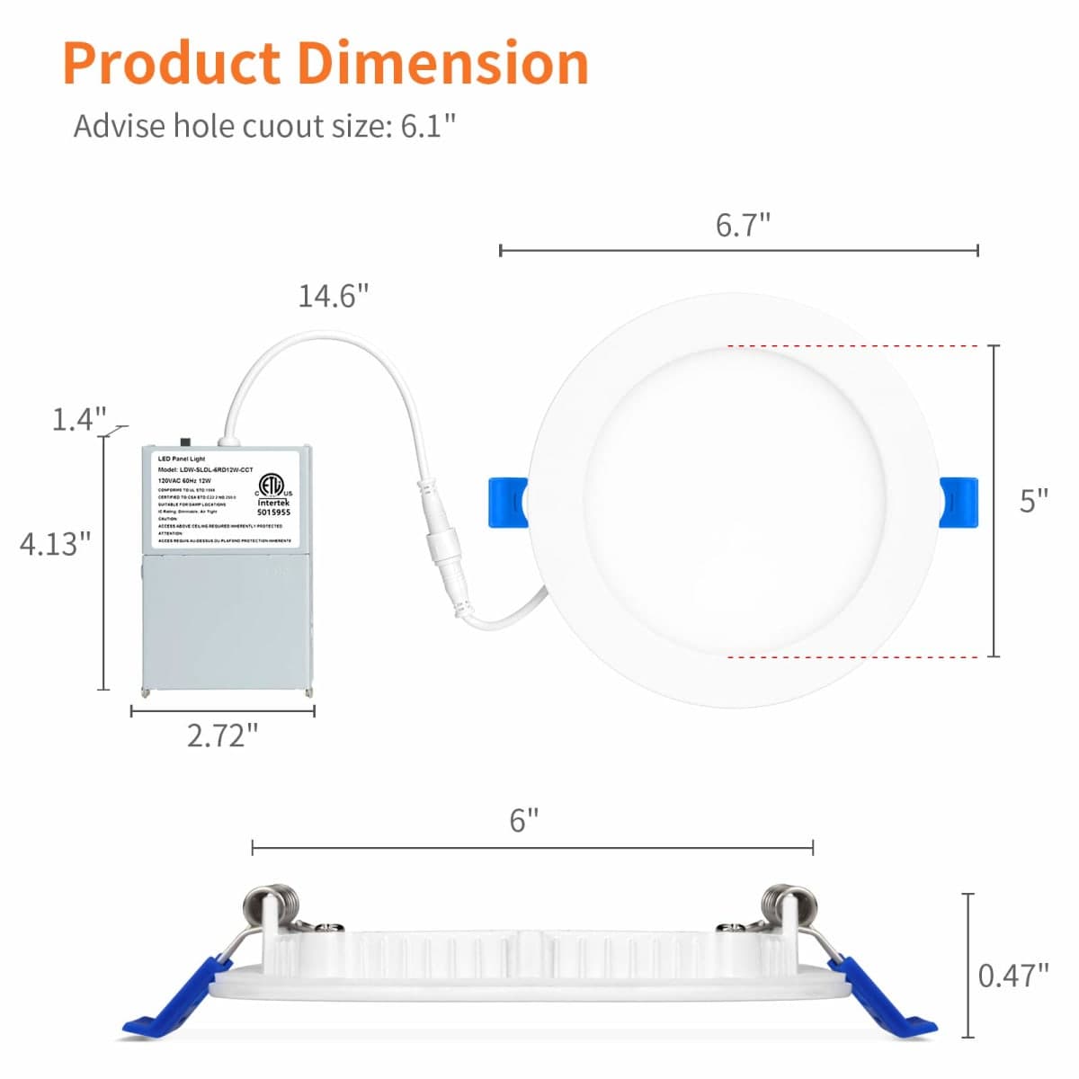 Meconard 4 Pack 6 Inch Ultra-Thin LED Recessed Ceiling Light, 3000K/4000K/5000K Selectable, Dimmable 12W=110W, 1050LM, IC Rated Can-Killer Downlights with Junction Box, ETL and Energy Star Listed thumbnail 3