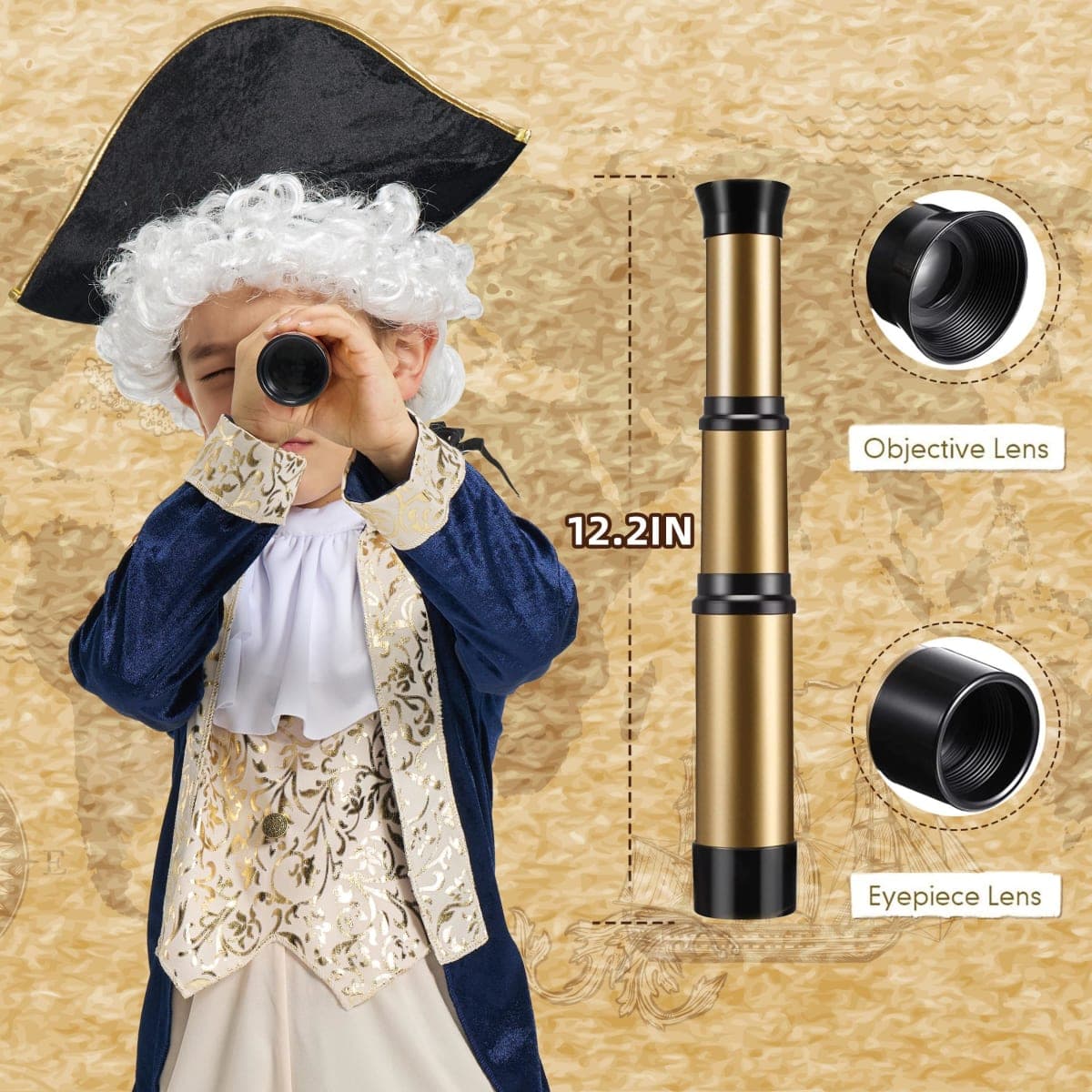 IKALI Kids George Washington Costume With Wig and Hat Accessories, Boys Children Hamilton American Colonial Day Outfit Uniform 7-8 Years thumbnail 3