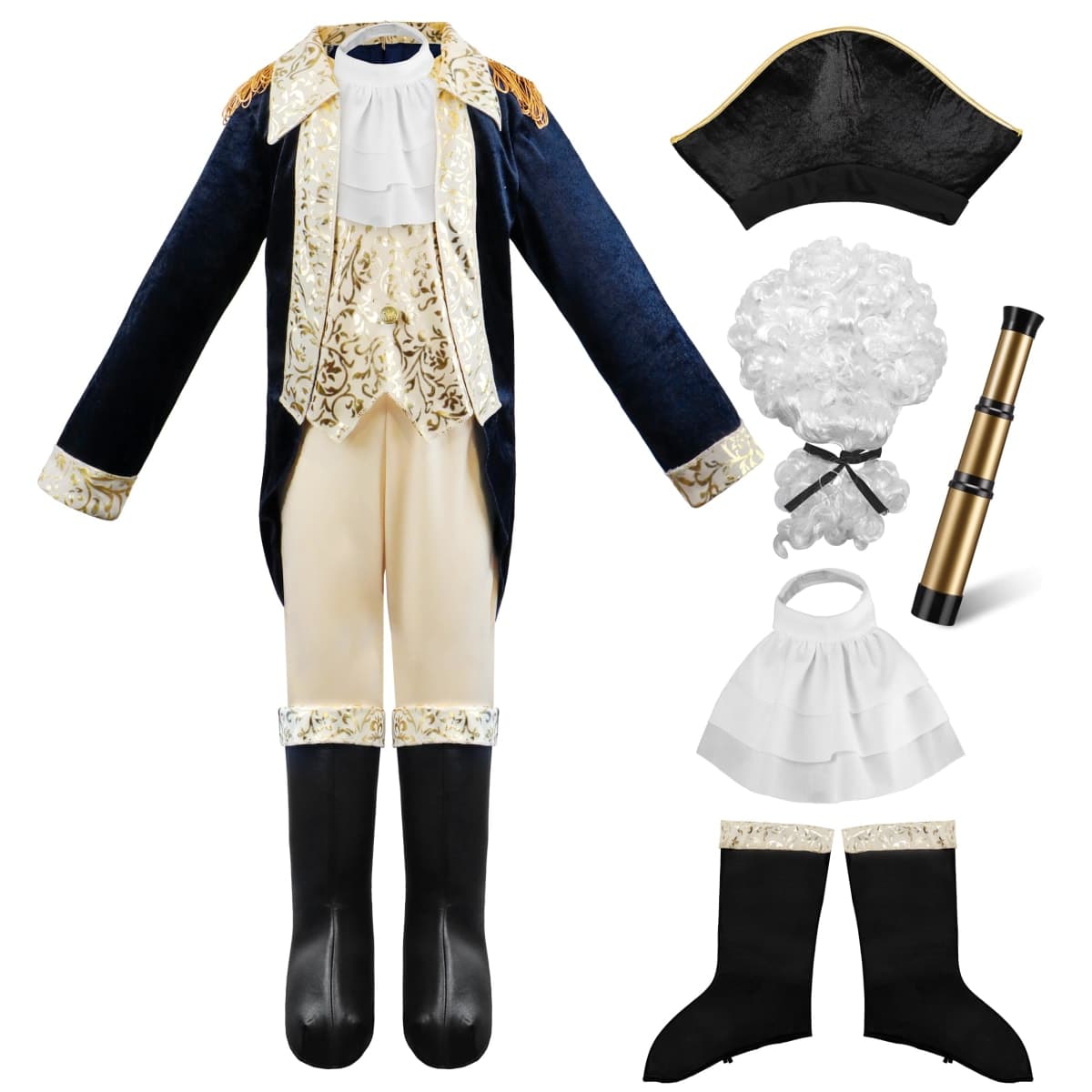 IKALI Kids George Washington Costume With Wig and Hat Accessories, Boys Children Hamilton American Colonial Day Outfit Uniform 7-8 Years thumbnail 4
