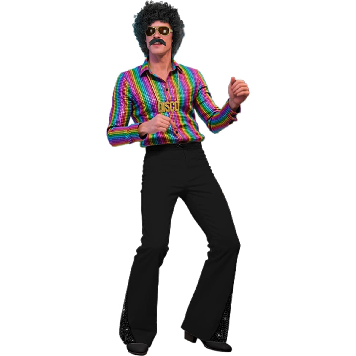 BONGZUO 70s Outfits for Men 6 Pcs Disco Costume with Bell Bottom Pants, Z3736jb, Small thumbnail 3