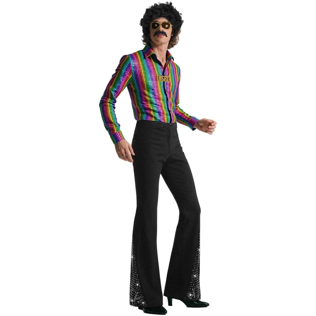 BONGZUO 70s Outfits for Men 6 Pcs Disco Costume with Bell Bottom Pants, Z3736jb, Small thumbnail 4