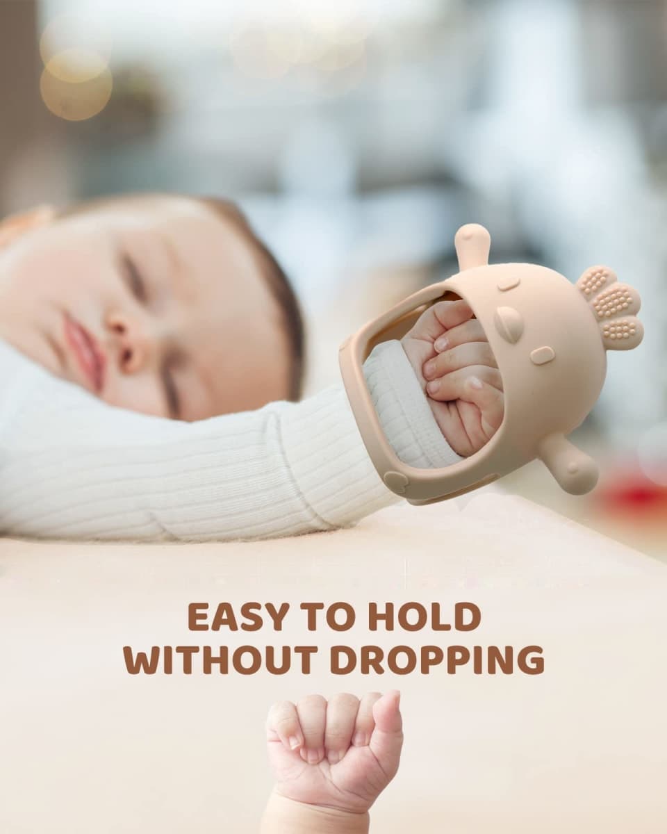 ChooKaChoo 2 Pack Baby Teething Toy Silicone Teething Mitten for Babies Over 3 Months Anti Dropping Wrist Hand Teethers Baby Chew Toys for Sucking Needs, BPA Free thumbnail 3