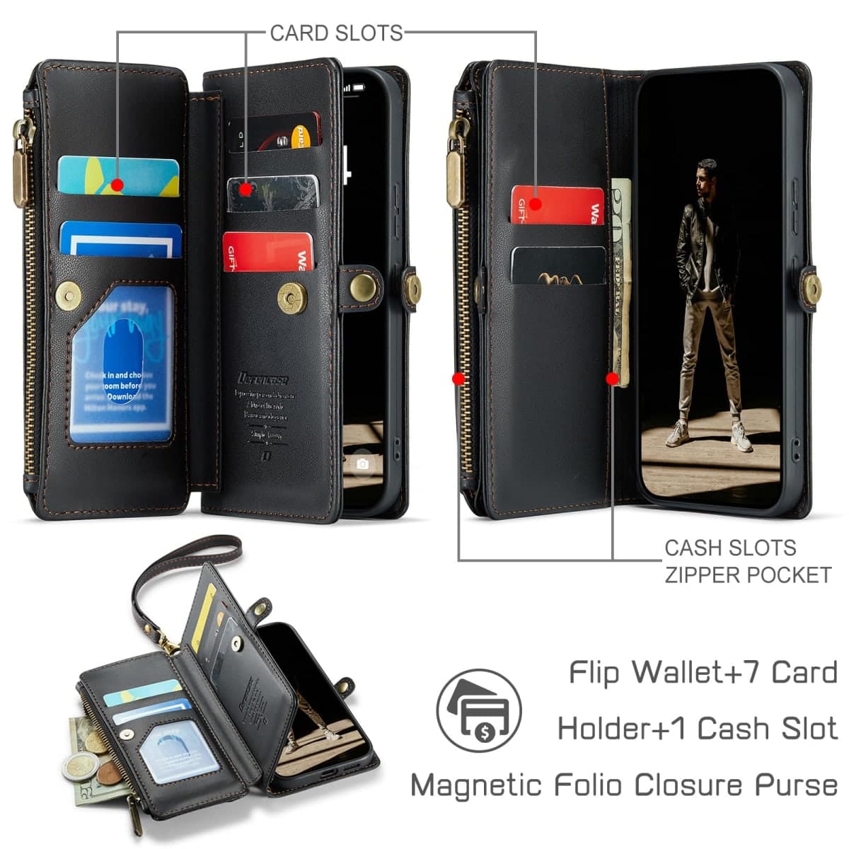 Defencase for Samsung Galaxy S25 Wallet Case with RFID Card Holder, Black thumbnail 3