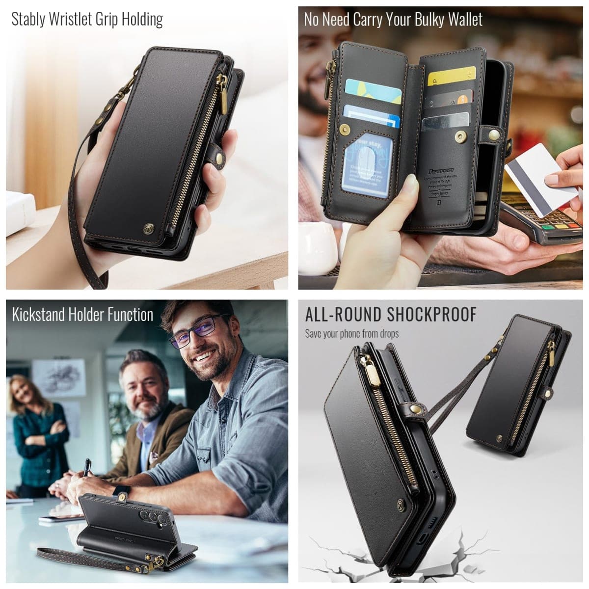 Defencase for Samsung Galaxy S25 Wallet Case with RFID Card Holder, Black thumbnail 4