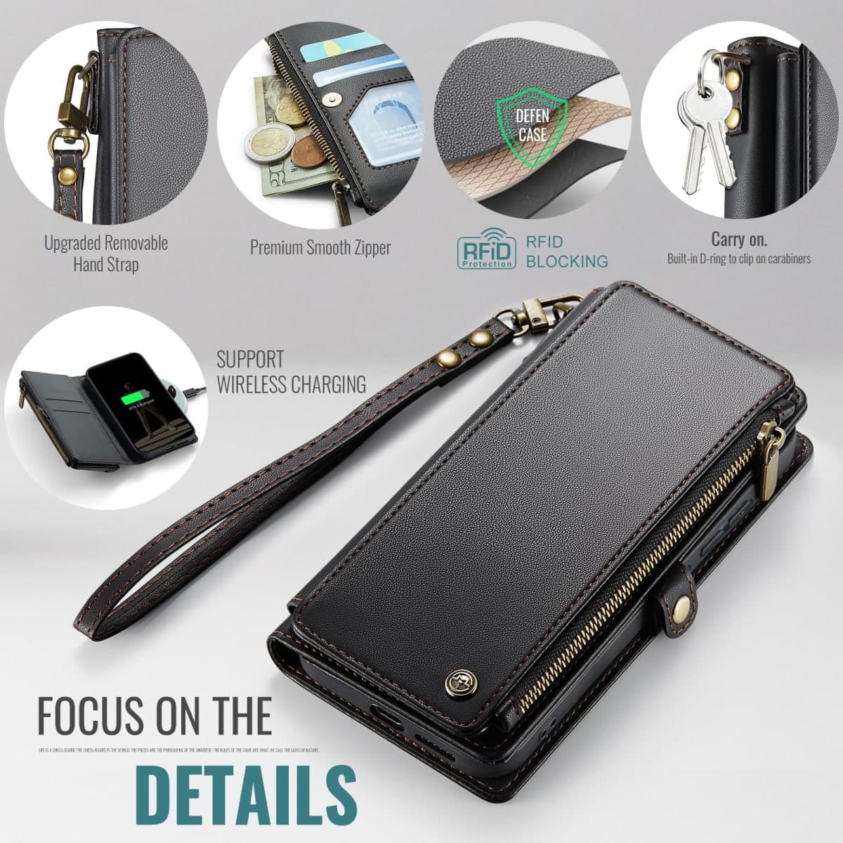 Defencase for Samsung Galaxy S25 Wallet Case with RFID Card Holder, Black thumbnail 5