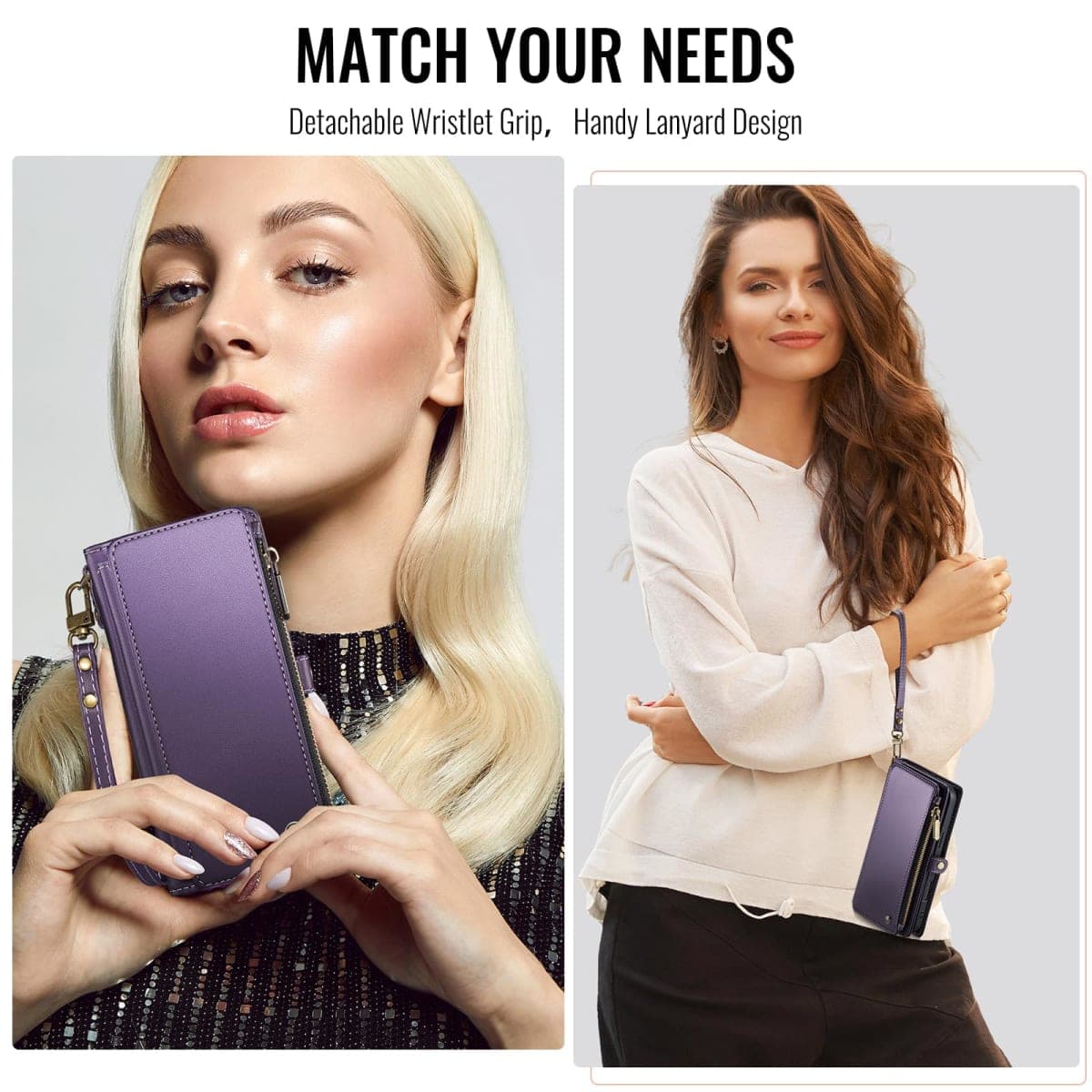 Defencase for Galaxy S25 Plus/S25+ Case Wallet with RFID Blocking Card Holder for Women Men, Elegant Leather Magnetic Snap Flip Strap Zipper Wallet Phone Cases for Samsung Galaxy S25 Plus 6.7", Purple thumbnail 3
