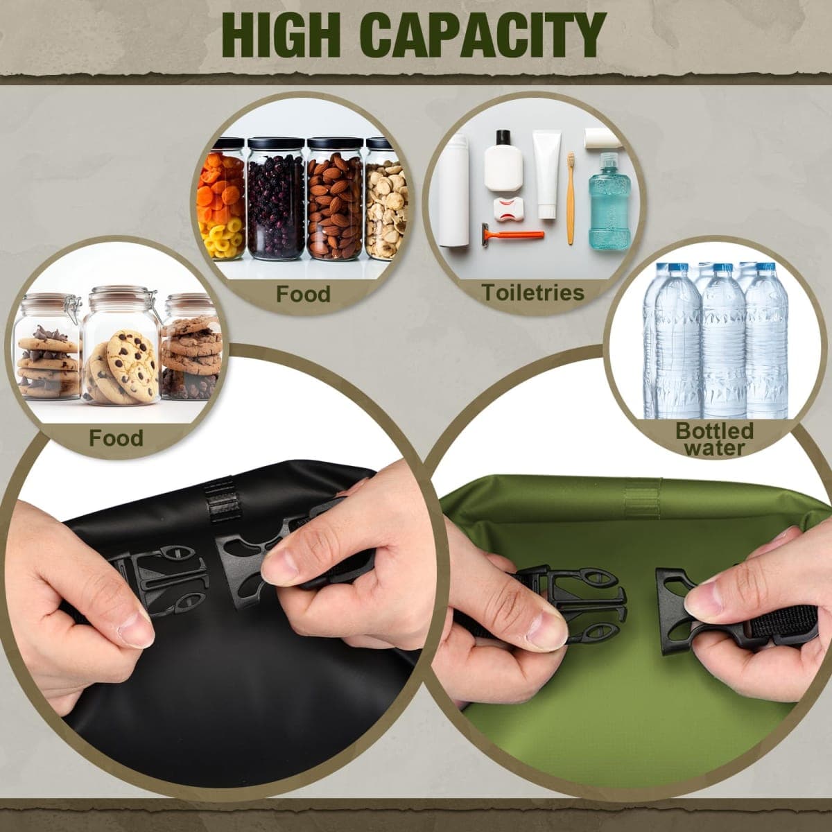 Foilswirl 2 Sets Bear Food Bag for Camping Ultralight Food Bag Hanging System Includes 2 Pcs Waterproof Bear Bag Pulley System and 4 Pcs Nylon Ropes 4 Pcs Clips 2 Pcs Rock Pouch (Black, Green,20l) thumbnail 4