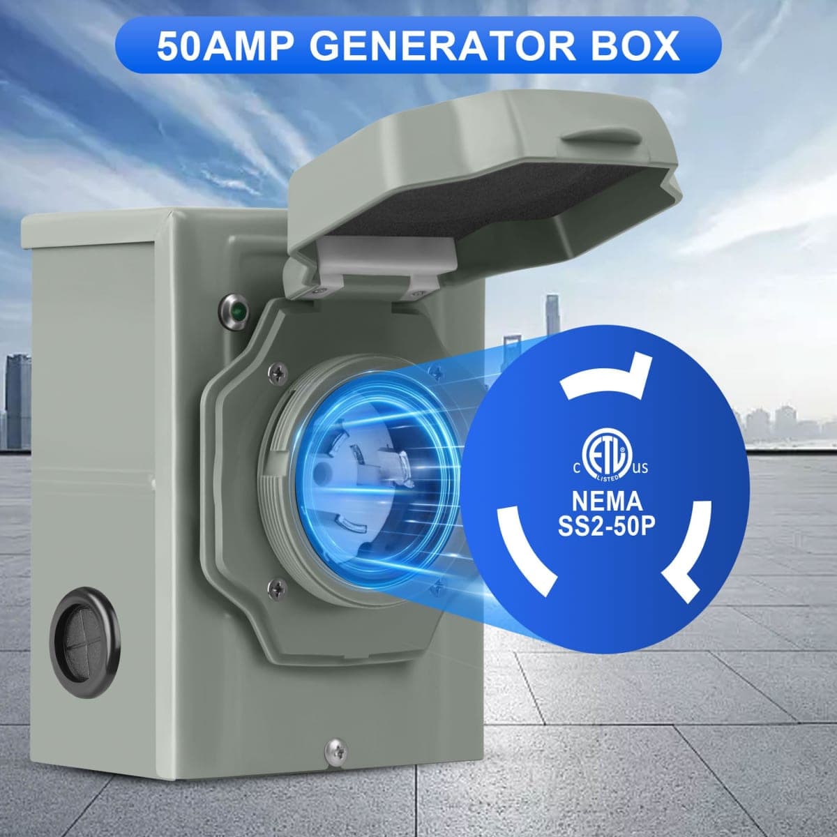 50 Amp Generator Inlet Box, NEMA SS2-50 Pre-Drilled Power Inlet Box for 3 Prong Generator Cord, 125/250V, 12500Watts Inlet Box with LED Power Indicator for Weatherproof Outdoor Use, ETL Listed thumbnail 2