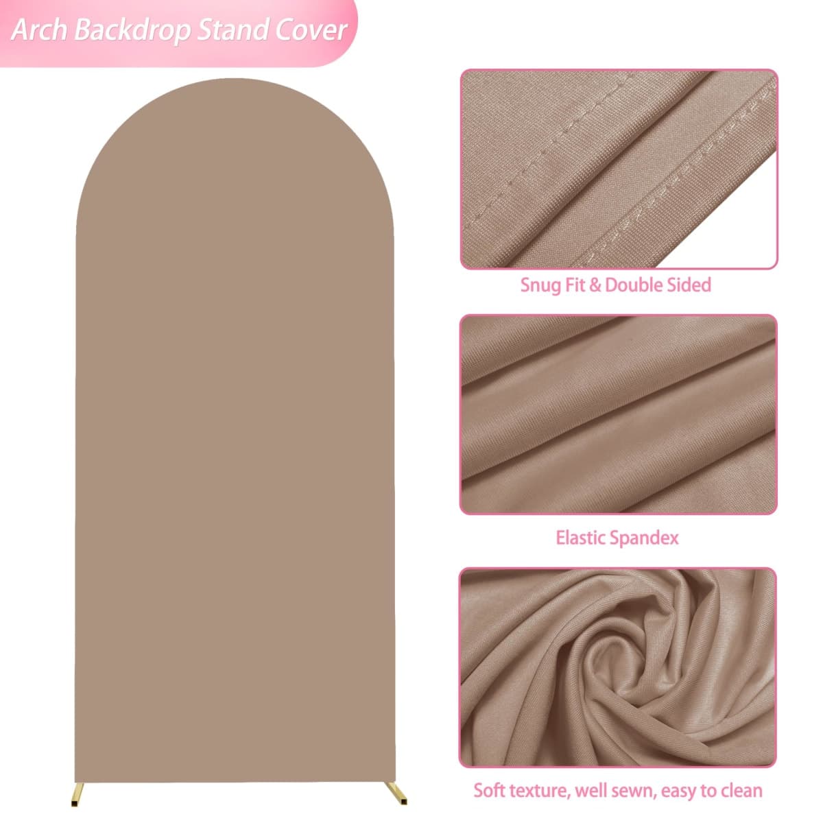 Wokceer 6FT Wedding Arch Cover Spandex Fitted Wedding Arch Stand Covers Round Top Nude Brown Chiara Arch Cover for Birthday Party Ceremony Banquet Decoration thumbnail 5