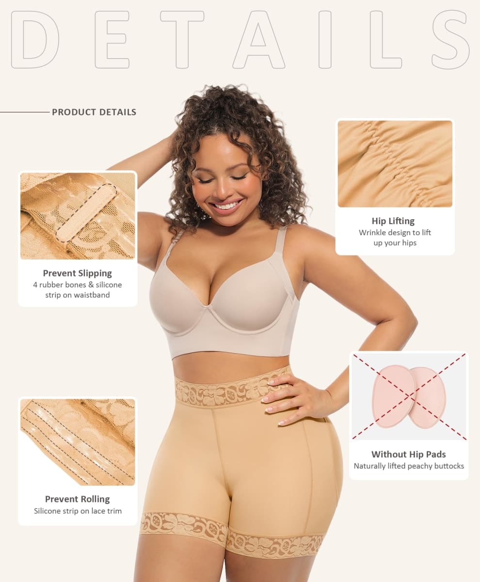 Feelingirl Butt Lifter Faja Shorts Waist Trainer for Women Plus Size Shapewear Shorts Nude, XX-Large-3X-Large thumbnail 4