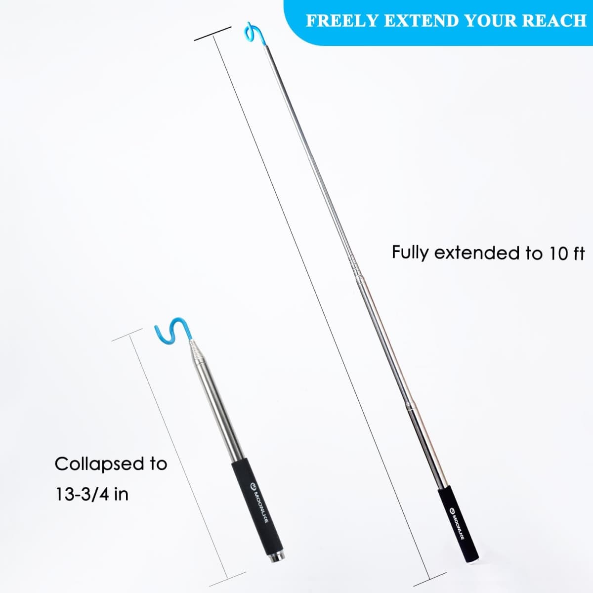 Moonlike Telescoping Pickup Tool Magnetic Pole with Hook, 10 ft Telescopic Grabber Hook Pole Wire Reacher Tool, Push Pull Rod thumbnail 3