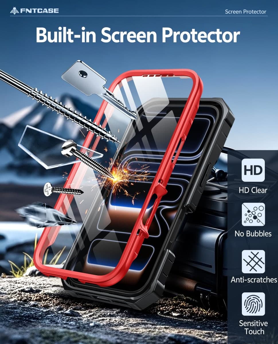 FNTCASE for iPhone 17 Pro-Max Case: Military Grade Drop Proof Protection Mobile Cover with Kickstand | Matte Textured Rugged Shockproof TPU | Protective Sturdy Phone Case - 6.9 inch Red thumbnail 4