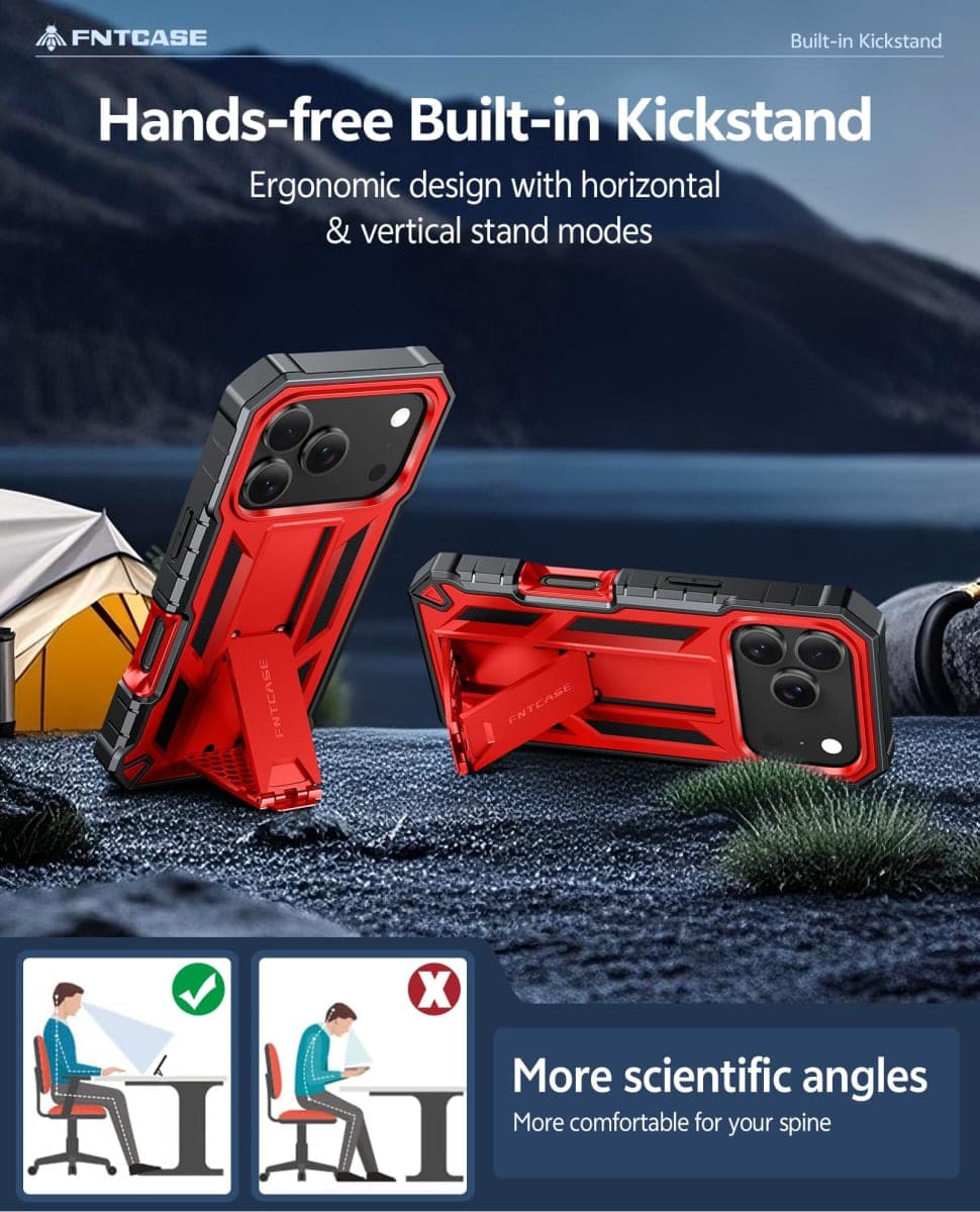 FNTCASE for iPhone 17 Pro-Max Case: Military Grade Drop Proof Protection Mobile Cover with Kickstand | Matte Textured Rugged Shockproof TPU | Protective Sturdy Phone Case - 6.9 inch Red thumbnail 5