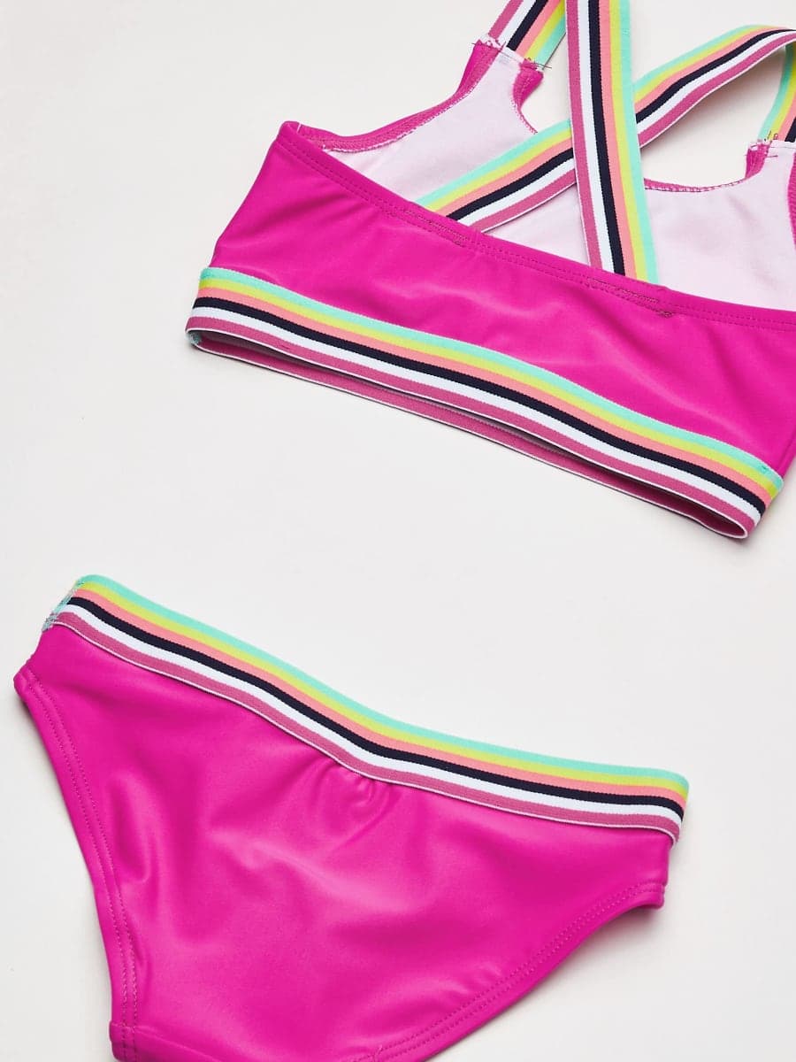 Kanu Surf Girls' Tanya UPF 50+ Beach Sport Athletic Bikini Swimsuit, Bobby Fuschia, 8 thumbnail 4