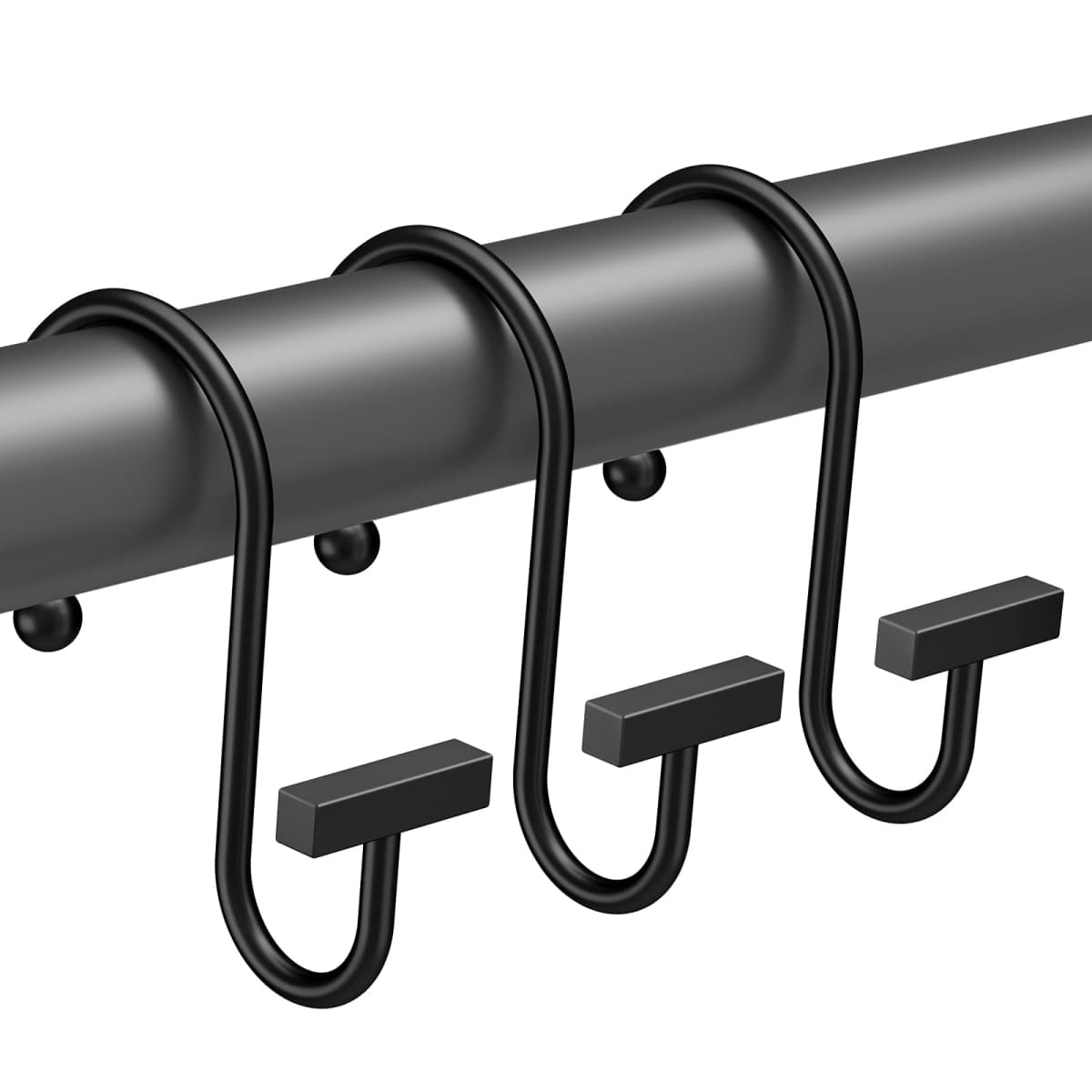 Bathway Shower Curtain Hooks, Black Shower Curtain Rings Rust Proof, 12PCS Shower Hooks for Shower Curtain, T-Bar Design Convenient Elegant Shower Curtain Hangers for Bathroom Kitchen Wardrobe — image 1