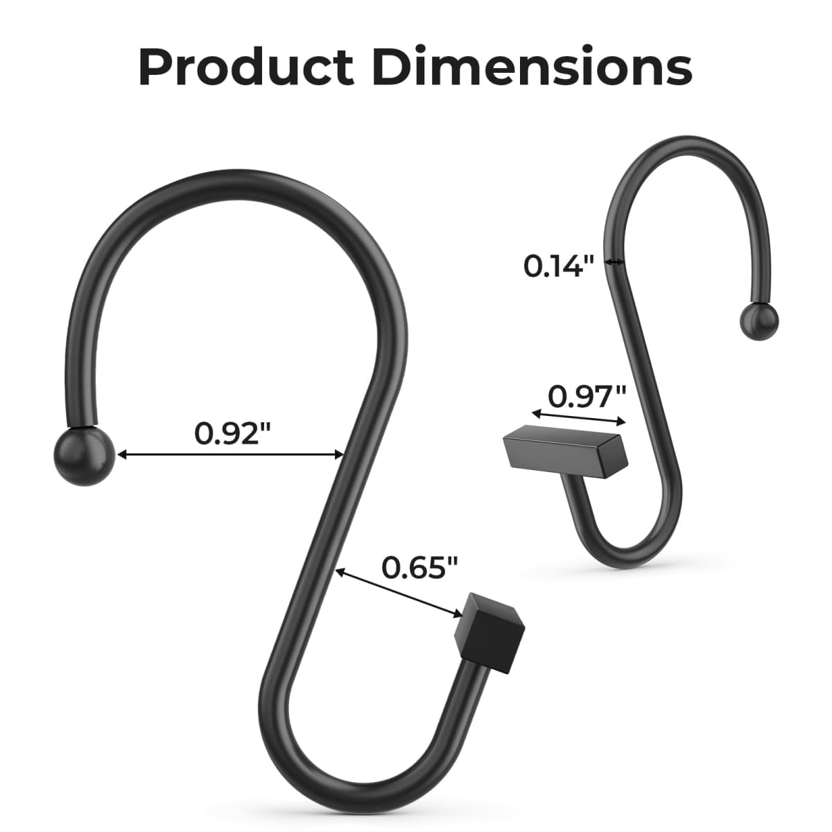 Bathway Shower Curtain Hooks, Black Shower Curtain Rings Rust Proof, 12PCS Shower Hooks for Shower Curtain, T-Bar Design Convenient Elegant Shower Curtain Hangers for Bathroom Kitchen Wardrobe thumbnail 2