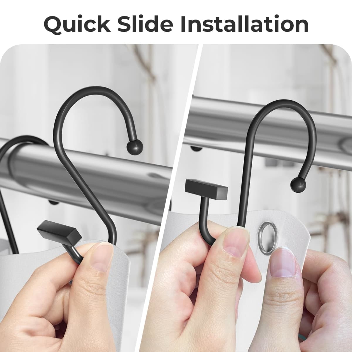 Bathway Shower Curtain Hooks, Black Shower Curtain Rings Rust Proof, 12PCS Shower Hooks for Shower Curtain, T-Bar Design Convenient Elegant Shower Curtain Hangers for Bathroom Kitchen Wardrobe thumbnail 4