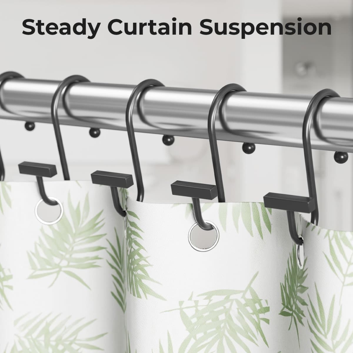 Bathway Shower Curtain Hooks, Black Shower Curtain Rings Rust Proof, 12PCS Shower Hooks for Shower Curtain, T-Bar Design Convenient Elegant Shower Curtain Hangers for Bathroom Kitchen Wardrobe thumbnail 5