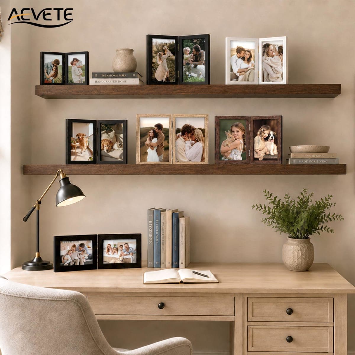 AEVETE 5x7 Picture Frames Double Hinged Wood Folding Photo Frames Vertical with Plexiglass Front, Black thumbnail 5