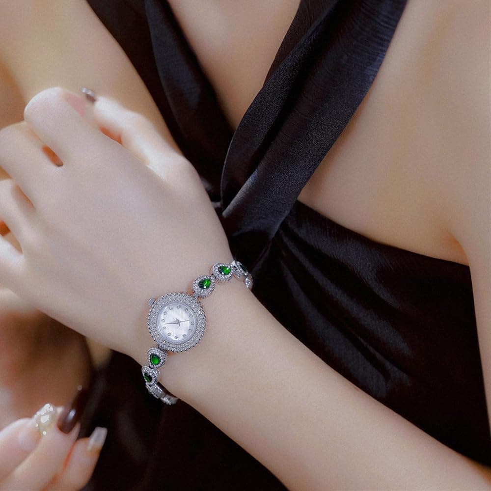 ADSBIAOYE Watches for Women Luxury Vintage Ladies Colorful Crystal Bracelet Chain Watches Diamond Dial Waterproof Fashion Dress Quartz Watch, Silver, Fashion Casual Watch thumbnail 2