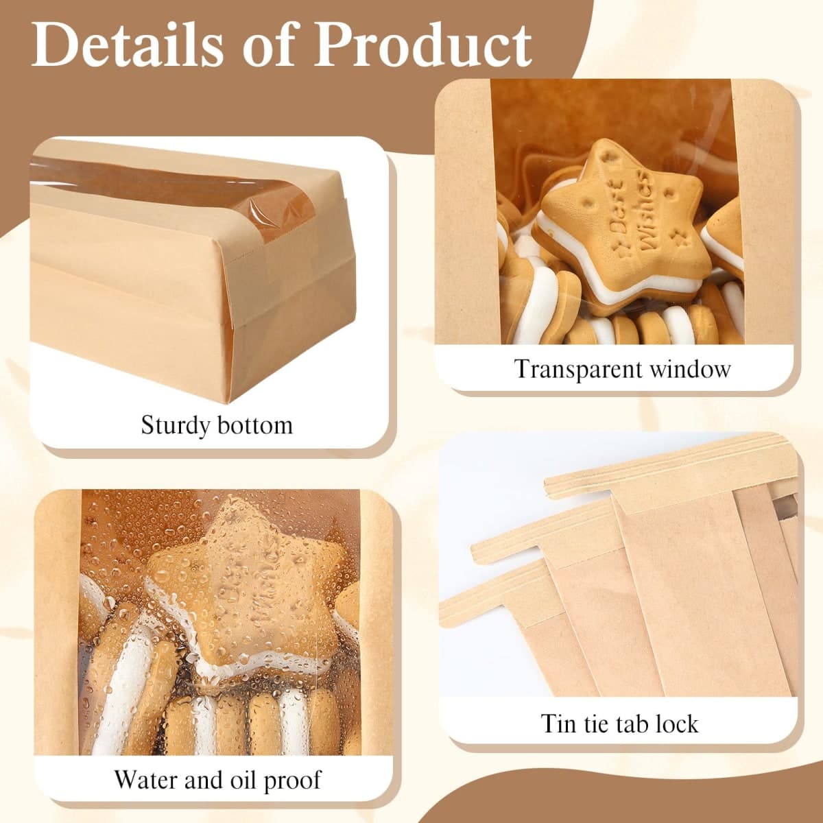 Fullhawl 250 Pcs Paper Bakery Bags with Window Sourdough Bread Bags for Homemade with 500 Pcs Label Seal Stickers 4.7x3.5x11.8 Tin Tie Tab Lock Brown Kraft Bread Bags for Storage Candy Cookie Snacks thumbnail 2