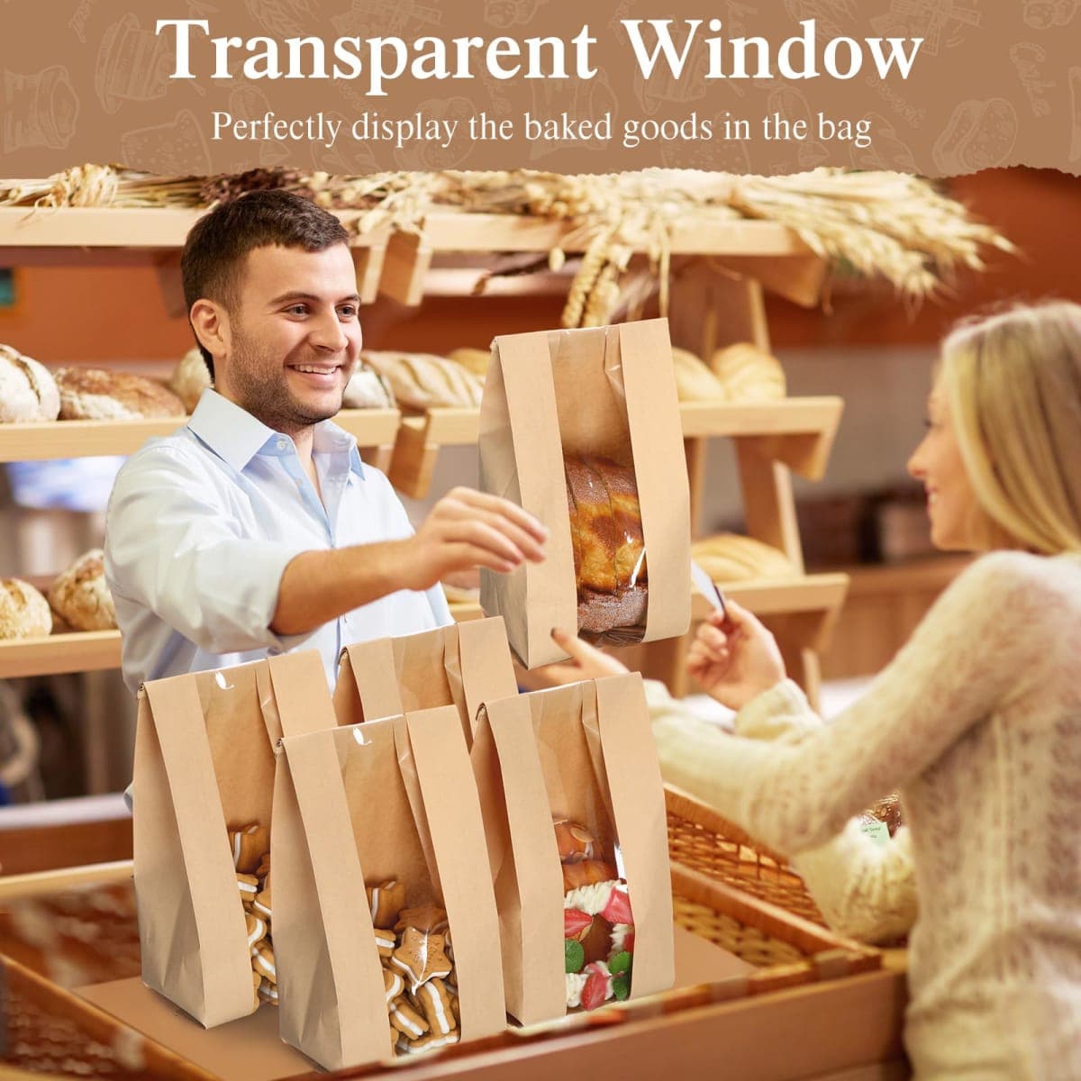 Fullhawl 250 Pcs Paper Bakery Bags with Window Sourdough Bread Bags for Homemade with 500 Pcs Label Seal Stickers 4.7x3.5x11.8 Tin Tie Tab Lock Brown Kraft Bread Bags for Storage Candy Cookie Snacks thumbnail 5