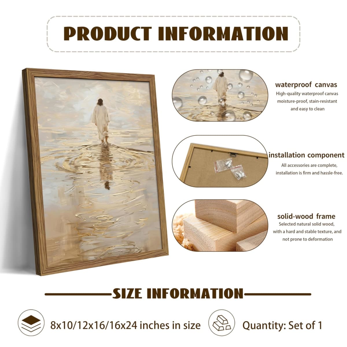 Framed Jesus Christ Walking on Water Wall Art, Christian Art, Jesus Portrait Oil Painting, Bible Verse Pictures Poster Print, I Will Walk With Christ Wall Decor for Bedroom Church – 12x16 inch thumbnail 5