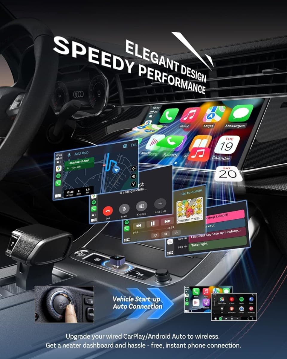 MIXGOLD 2026 Wireless CarPlay for iPhone, 2-in-1 Plug and Play Converts Wired to Wireless Car Play Adapter Android Auto, Fast Auto-Connect, Zero Latency Compact USB-C Design, for iOS 10+, Android 11+ thumbnail 2