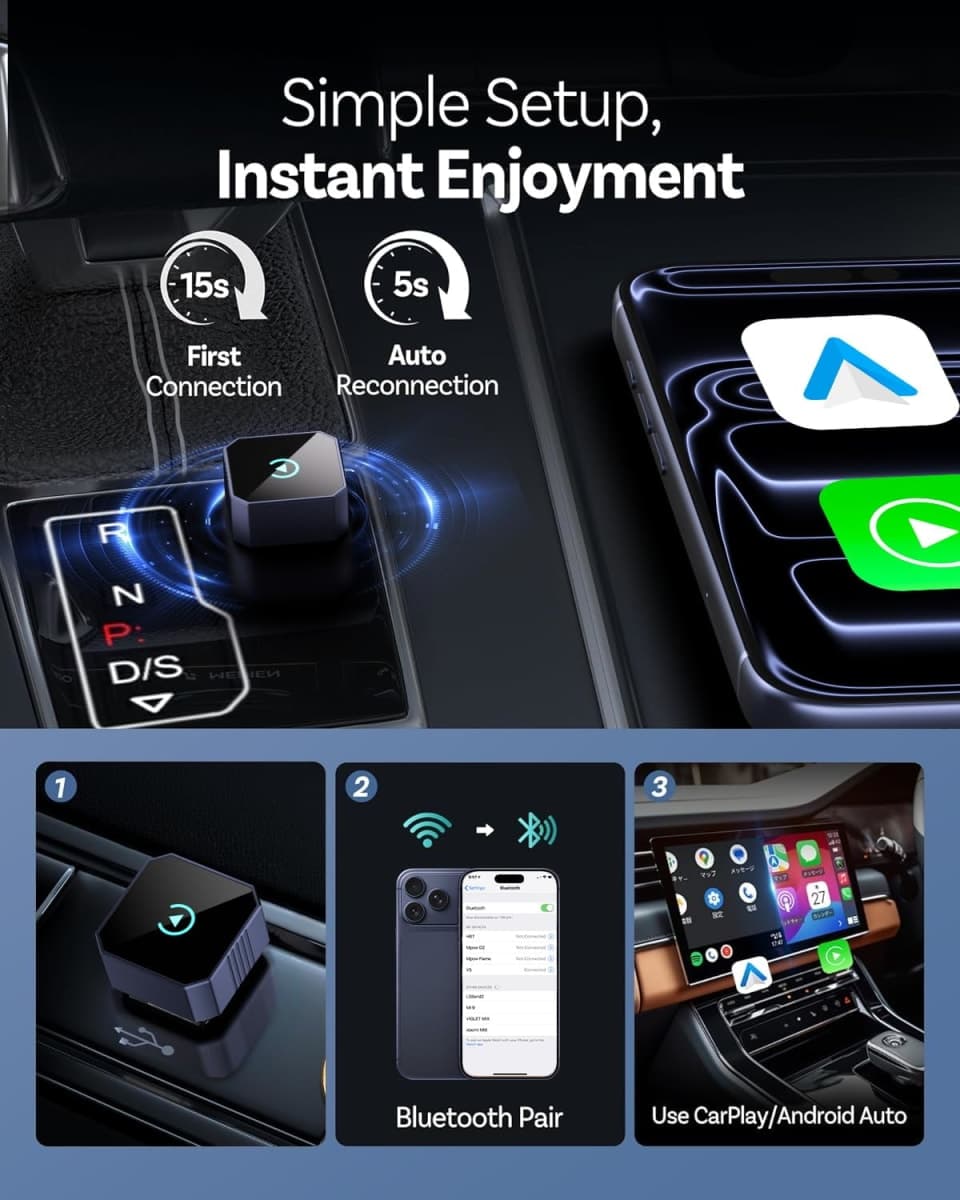 MIXGOLD 2026 Wireless CarPlay for iPhone, 2-in-1 Plug and Play Converts Wired to Wireless Car Play Adapter Android Auto, Fast Auto-Connect, Zero Latency Compact USB-C Design, for iOS 10+, Android 11+ thumbnail 3