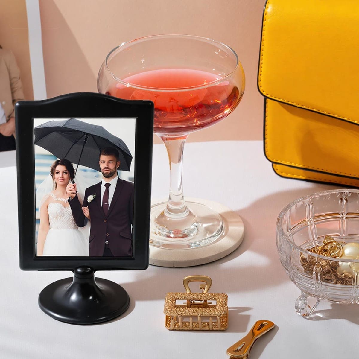 Exclaith 10 Pack Double Sided Standing Picture Frames, 4x6 Inch Pedestal Photo Frame Two Sided Vertical Picture Holder Plastic Vertical Photo Frame for Table Number, Menu, Wedding(Black) thumbnail 5
