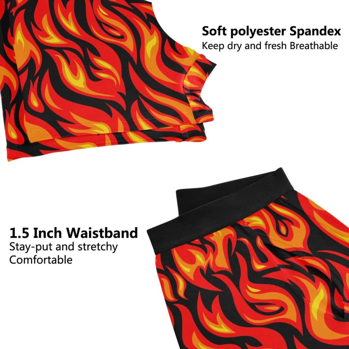 JHKKU Men's Fire Flame Boxer Briefs Comfort Stretch Underwear 4" Modern Fit Low Rise with Fly, XX-Large thumbnail 4