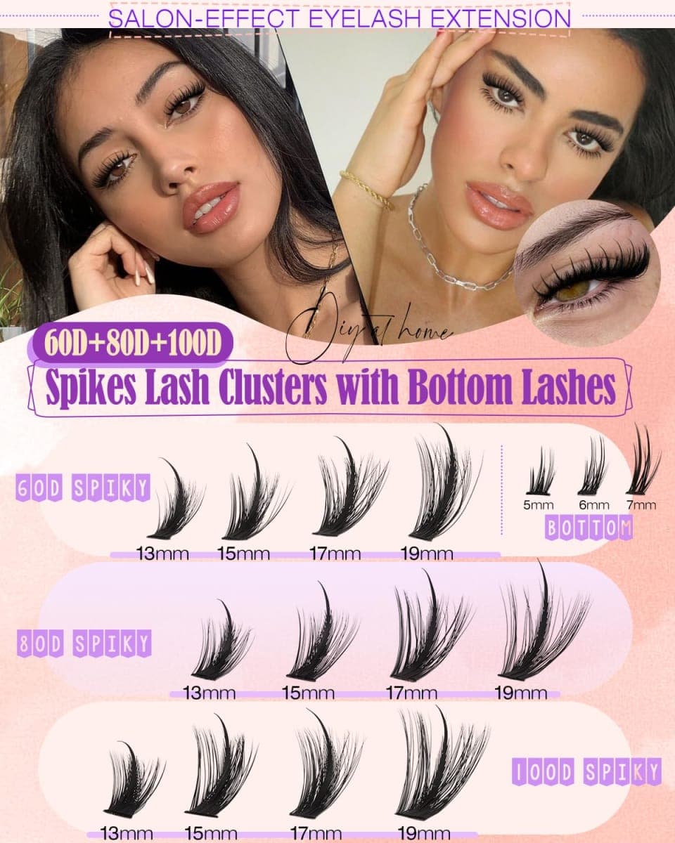 YDAGKH Spiky Lash Clusters 60D 80D 100D Volume Eyelash Cluster Spikes 5-19mm Mega Wispy Cluster Eyelash Extension with Bottom Lashes Fluff Spiky Individuals Eyelashes with Bottom Lash Clusters thumbnail 4