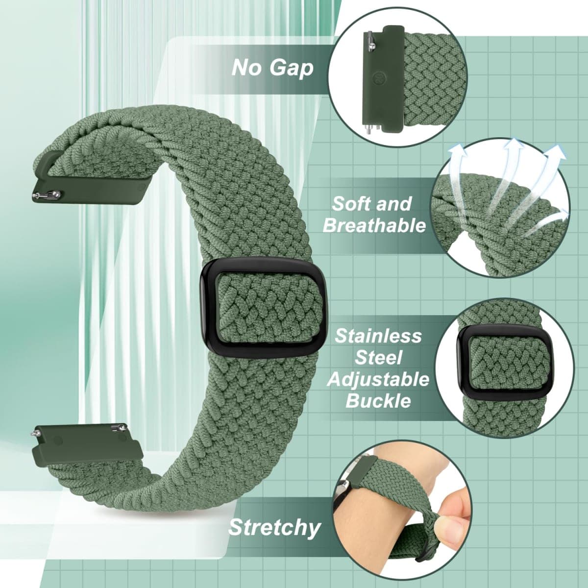 22mm Quick Release Braided Bands Compatible with Garmin Vivoactive 4 45mm, Forerunner 570 47mm/255/265, Smartwatch Band for Amazfit Bip 6/5, Redmi Watch 5 Active/Lite, Starlight Black+Rock Blue, 22mm thumbnail 3