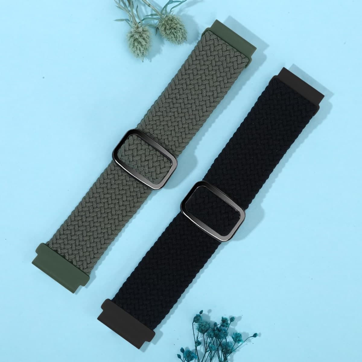 22mm Quick Release Braided Bands Compatible with Garmin Vivoactive 4 45mm, Forerunner 570 47mm/255/265, Smartwatch Band for Amazfit Bip 6/5, Redmi Watch 5 Active/Lite, Starlight Black+Rock Blue, 22mm thumbnail 5