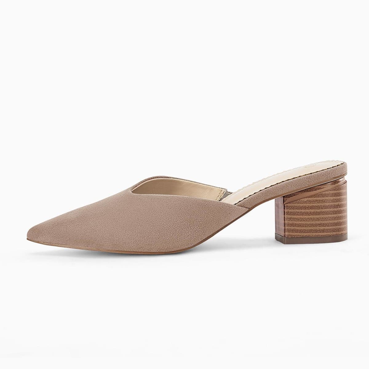 Coutgo Womens Pointed Toe V Cut Mules Chunky Block Heels Slip On Clogs Fashion Office Slides Shoes, Camel, 9.5 thumbnail 2