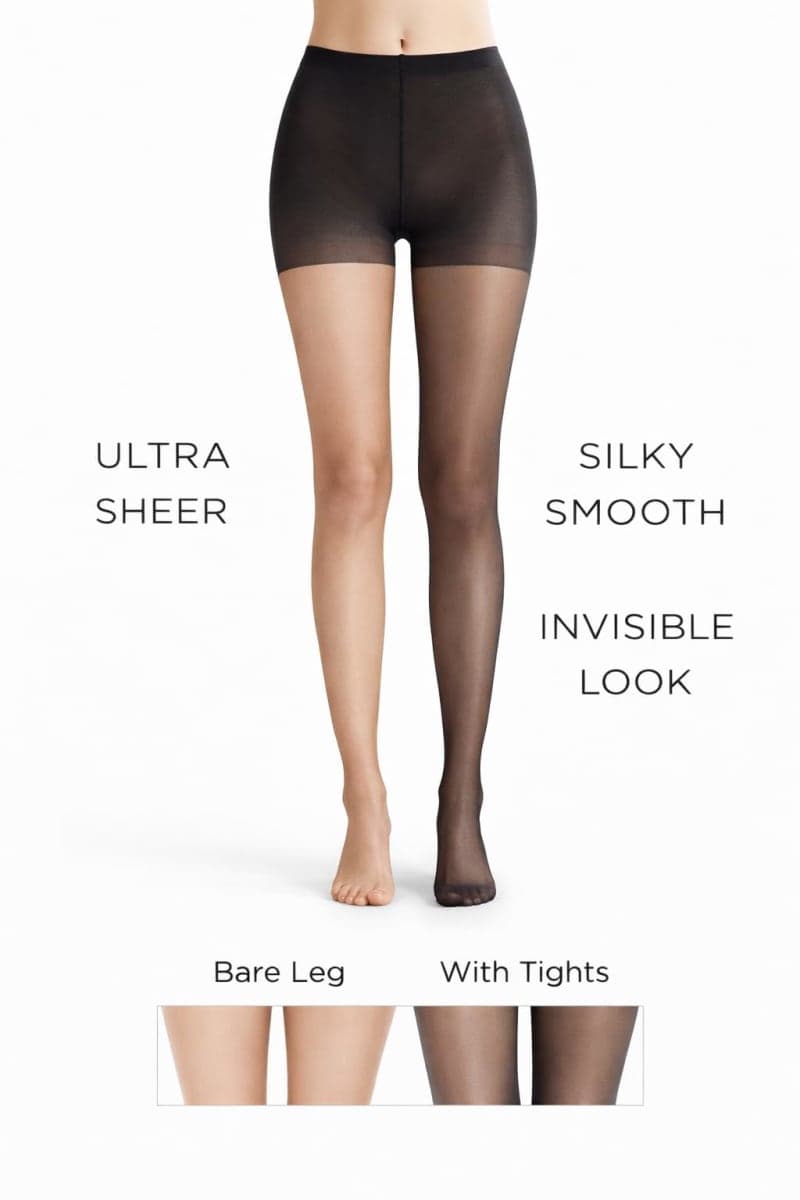 PIOGOWE 2 Pack Sheer Tights for Women, 20D Skin-Tone Pantyhose, 40D Reinforced Top, Breathable for Spring Summer, Black+natural (Anti-snag), Large thumbnail 2