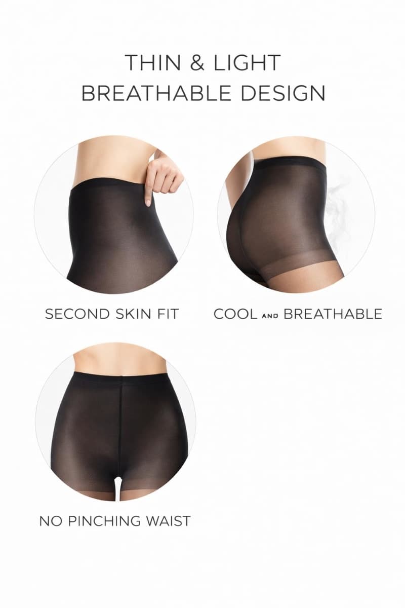 PIOGOWE 2 Pack Sheer Tights for Women, 20D Skin-Tone Pantyhose, 40D Reinforced Top, Breathable for Spring Summer, Black+natural (Anti-snag), Large thumbnail 3