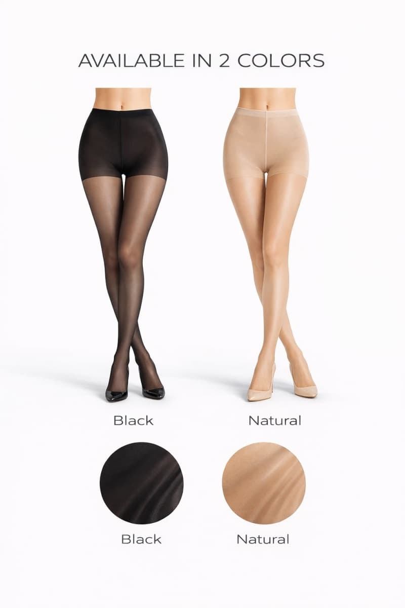 PIOGOWE 2 Pack Sheer Tights for Women, 20D Skin-Tone Pantyhose, 40D Reinforced Top, Breathable for Spring Summer, Black+natural (Anti-snag), Large thumbnail 4